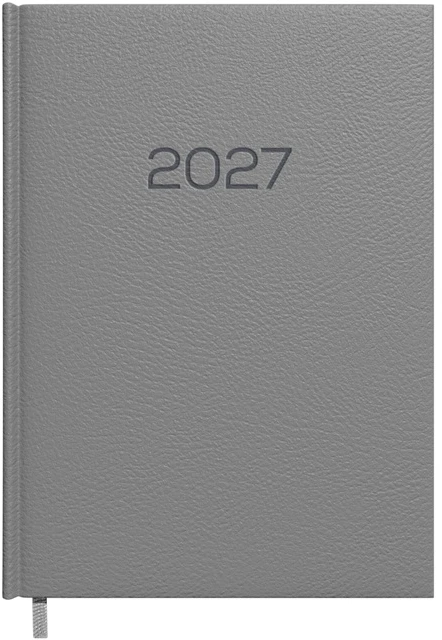 Darbo kalendorius Timer Daytime Prestige 2027 m, A5, pilkos spalvos, minkštas PU viršelis