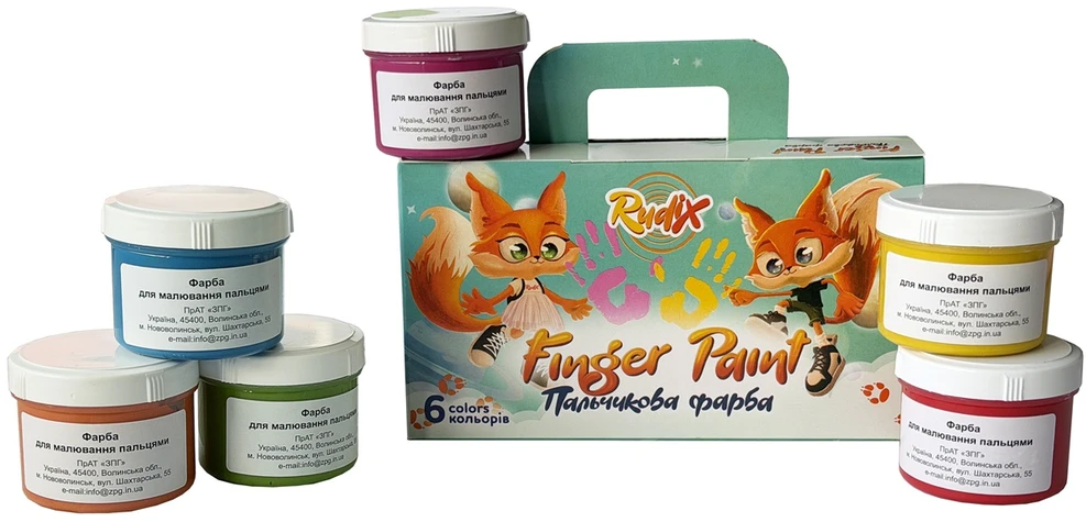 Dažai piešimui pirštais RUDIX, 6 sp. po 60 ml