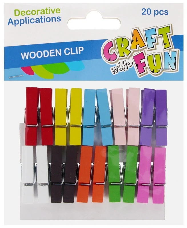 Dekoracija iš medžio CRAFT with FUN Wooden Clips, 35x10 mm, 20 vnt., įvairių sp.