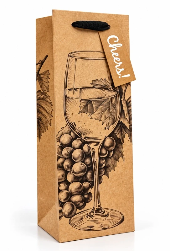 Dovanų maišelis buteliui CHEERS!, 125x345x100mm, su kortele vardui ar sveikinimui