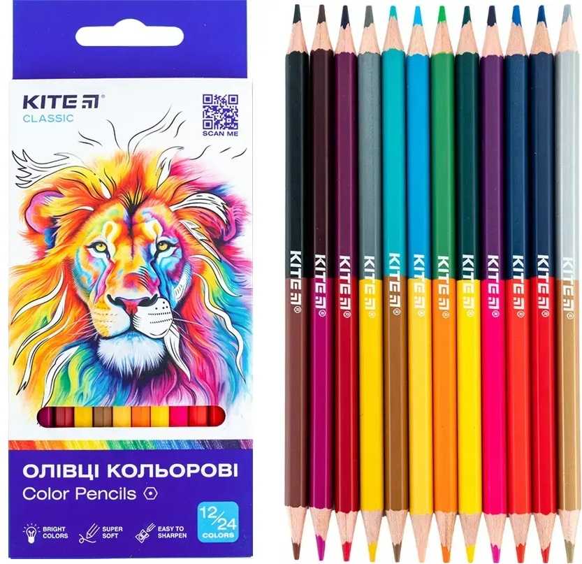 Dvipusiai spalvoti šešiabriauniai pieštukai CLASSIC, Kite, 12 vnt.= 24 sp.