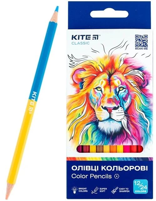 Dvipusiai spalvoti šešiabriauniai pieštukai CLASSIC, Kite, 12 vnt.= 24 sp.
