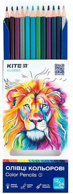 Dvipusiai spalvoti šešiabriauniai pieštukai CLASSIC, Kite, 12 vnt.= 24 sp.