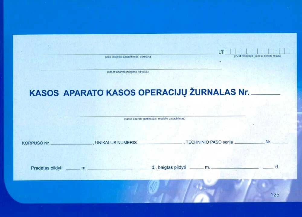EKA kasos operacijų žurnalas, horizontalus, A4, 2-jų dalių virš.