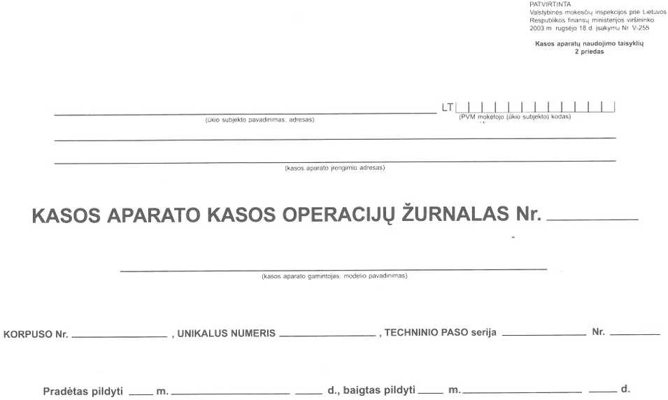 EKA kasos operacijų žurnalas, horizontalus, A4, 2-jų dalių virš.