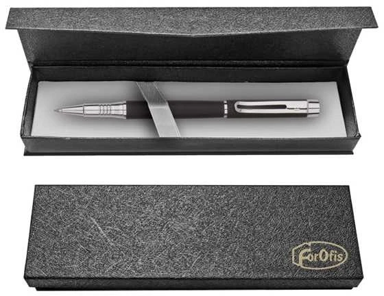 Gelinis rašiklis FOROFIS, juodos sp. metalinis korpusas, 0.5mm, pasukamas, dovanų dėžutėje