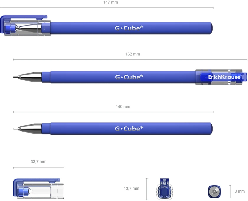 Gelinis rašiklis G-CUBE, ErichKrause, 0.5 mm, mėlynos sp.