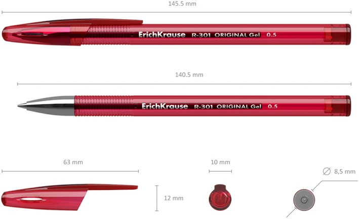 Gelinis rašiklis R-301 ORIGINAL, ErichKrause, 0.5 mm, raudonos sp.