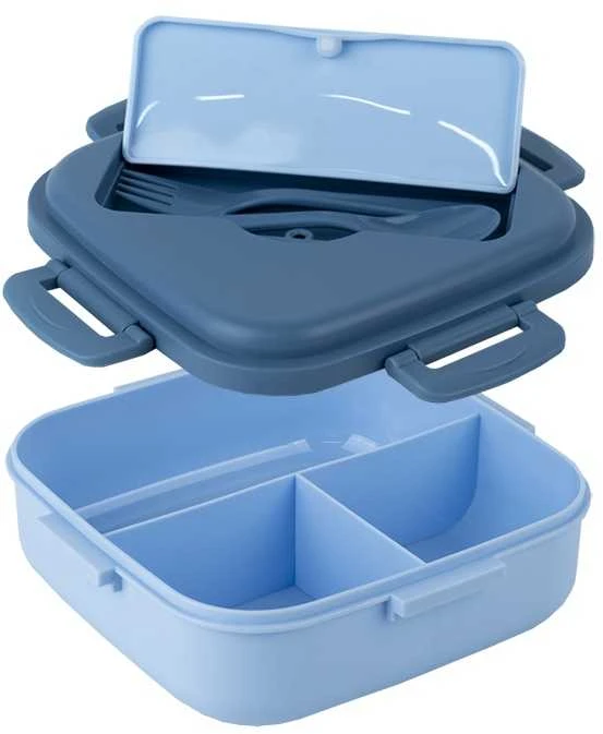 Pietų-užkandžių dėžutė, Kite, 1100ml, 3 skyriai,su įrankiais, mėlynos sp.