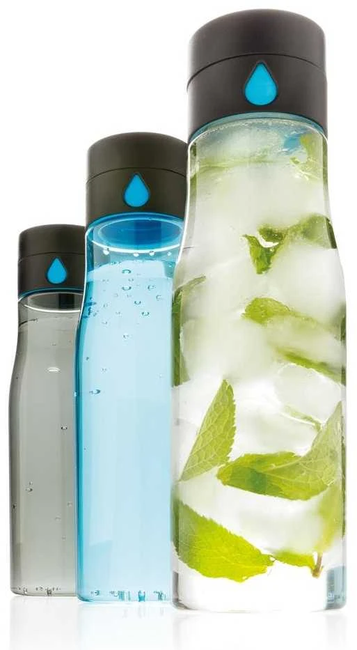 Gertuvė XD XCLUSIVE, 600ml, fiksuojanti išgerto vandens kiekį, permatomas juodos sp. tritano plastikas