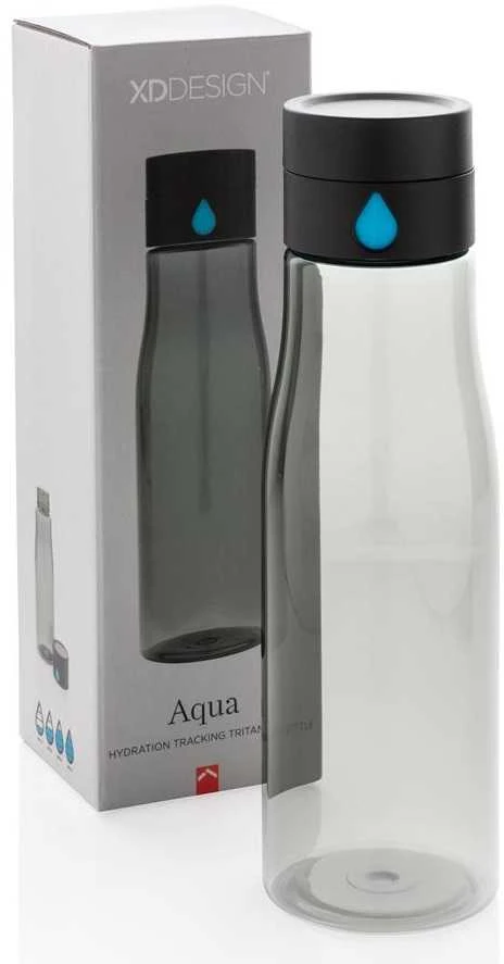 Gertuvė XD XCLUSIVE, 600ml, fiksuojanti išgerto vandens kiekį, permatomas juodos sp. tritano plastikas