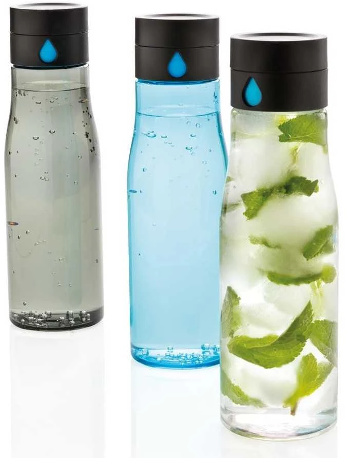 Gertuvė XD XCLUSIVE, 600ml, fiksuojanti išgerto vandens kiekį, permatomas juodos sp. tritano plastikas