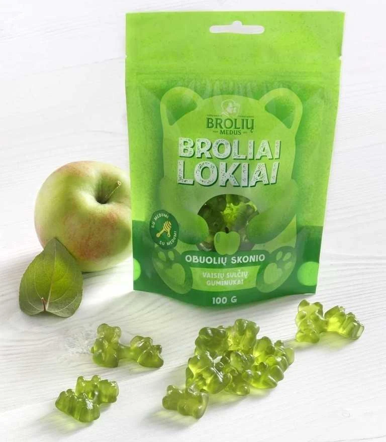 Obuolių skonio guminukai Broliai lokiai 100 g