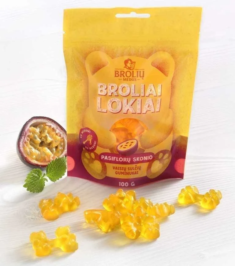 Pasiflorų skonio guminukai Broliai lokiai 100g