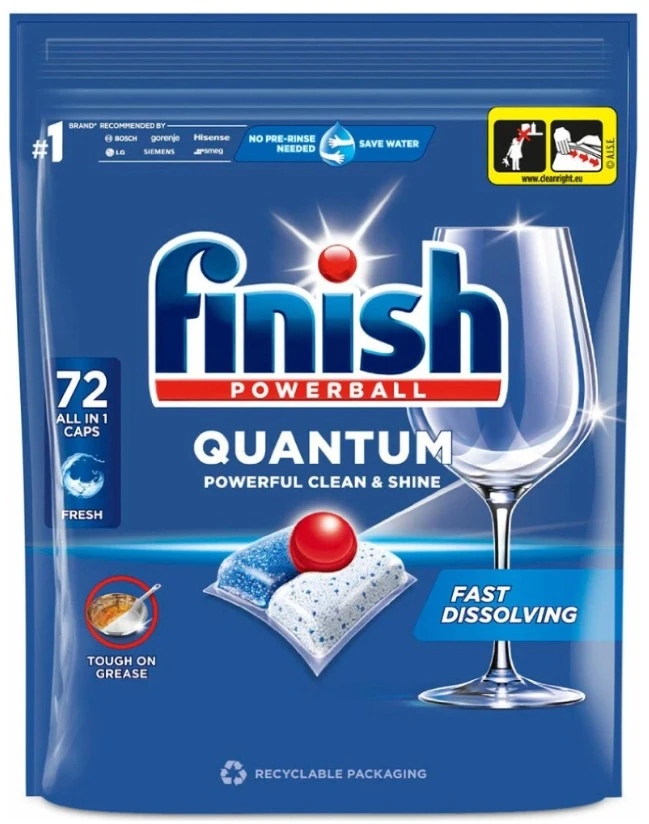 Indaplovių kapsulės FINISH Powerball Quantum Regular All in 1, 72 vnt.