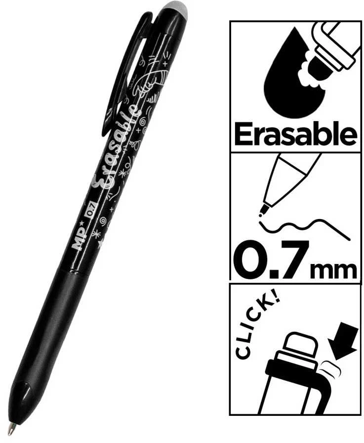 Ištrinamas automatinis gelinis rašiklis MP, 0.7mm, juodos sp.