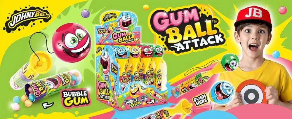 Įvairių vaisių skonio kramtomoji guma su žaisliuku JOHNY BEE Gumball Attack, 10 g