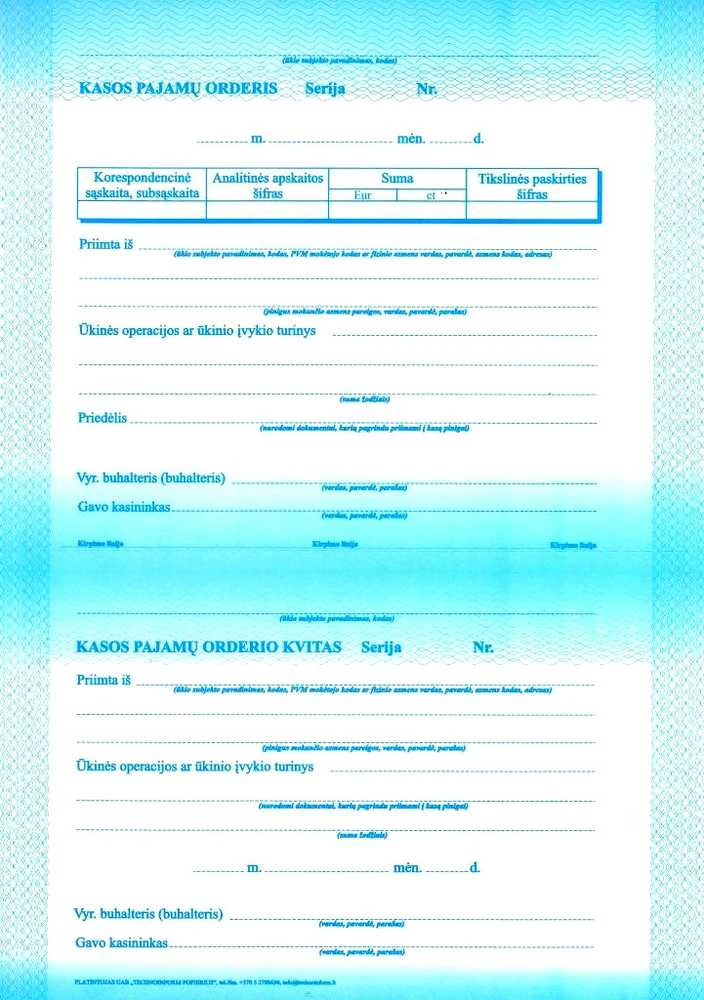 Technoinform Kasos pajamų orderis, A4, pak. – 50 vnt