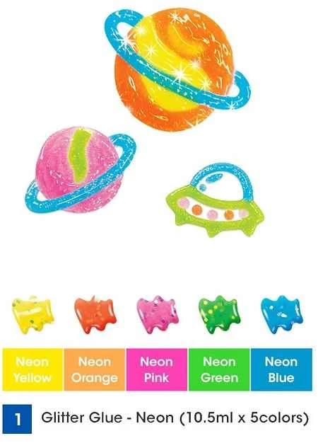 Klijų su blizučiais rinkinys NEON GNE10B5, Amos, 5 neoninės spalvos po 10,5ml