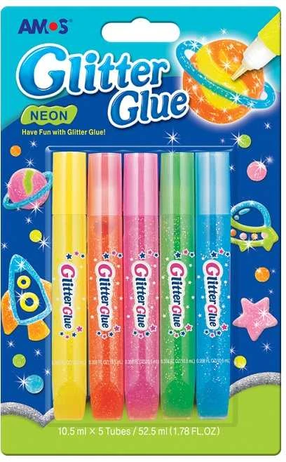 Klijų su blizučiais rinkinys NEON GNE10B5, Amos, 5 neoninės spalvos po 10,5ml