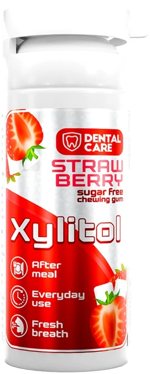 Dental Care Xylitol becukrė kramtomoji guma su ksilitoliu braškių skonio, 20 vnt.