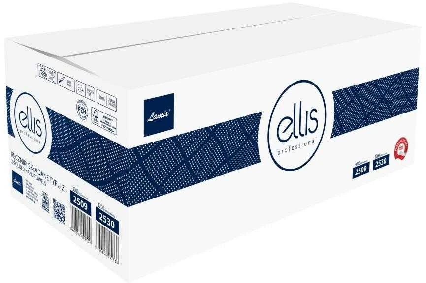 Lapiniai popieriniai rankšluosčiai ELLIS Professional Z, 200 lapelių, 2 sl., baltos sp., celiuliozė