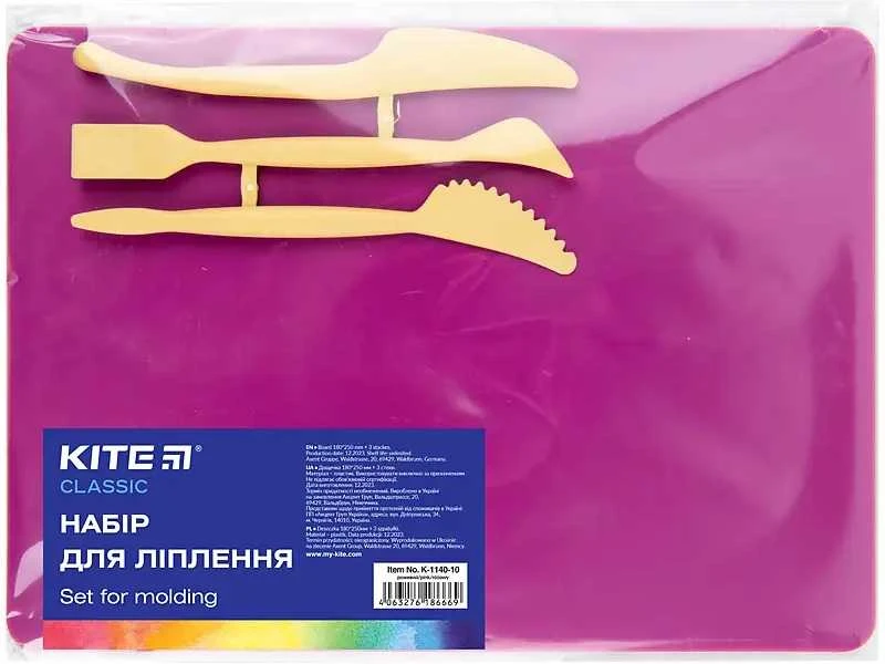 Lentelė plastilinui KITE, 250x180mm, su 3 įrankiais, rožinės sp.