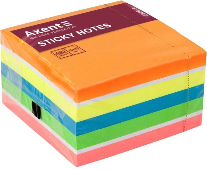 Lipnūs lapeliai užrašams AXENT, 75x75mm, 450 lapelių, neoninių sp.