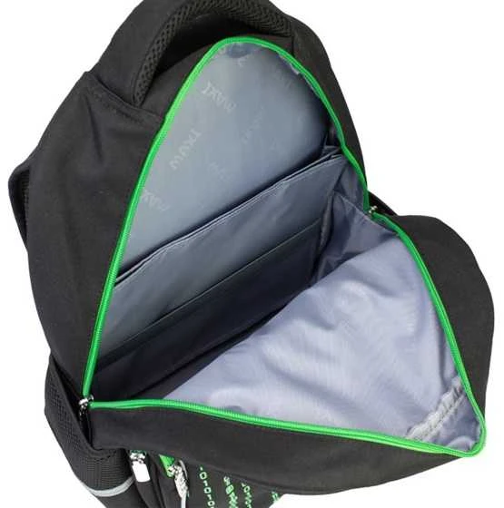 Mokyklinė kuprinė MAXI, 3-jų skyrių, 380x280x190mm, 850g, juodos sp.