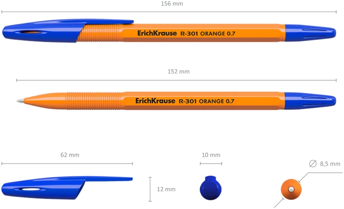 Orange Oranžinis Tušinukas R-301 Oranžinis, ErichKrause, 0.7mm, mėlynos sp.