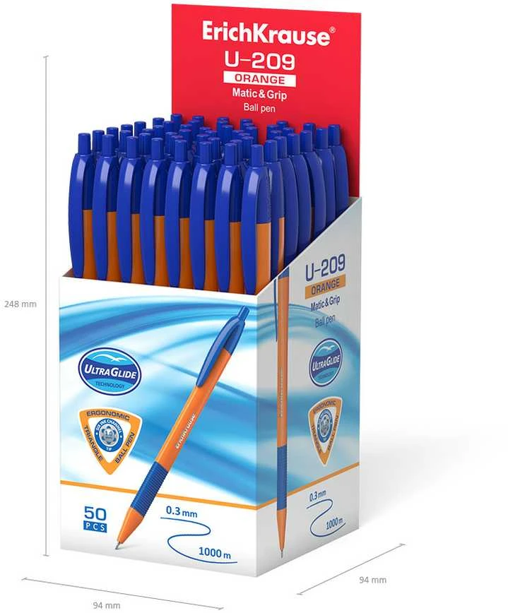 Orange Ultra glide automatinis tušinukas U-209 Oranžinis MATIC&GRIP, ErichKrause, 0.7mm, mėlynos sp.