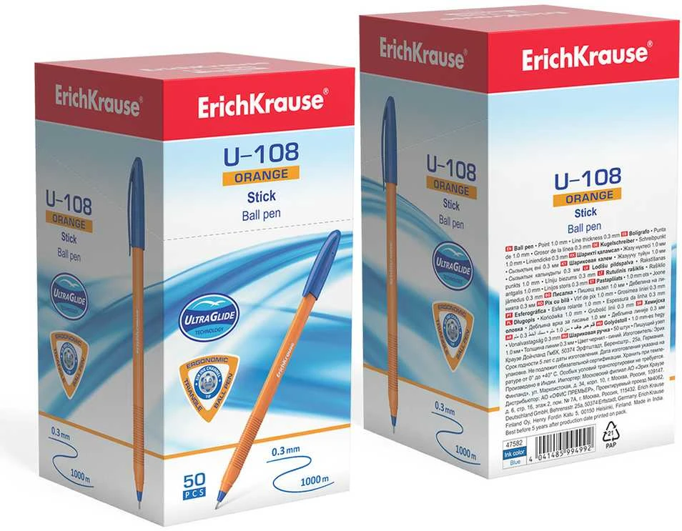 Orange Ultra glide tušinukas U-108 Oranžinis STICK, ErichKrause, 0.7mm, mėlynos sp.