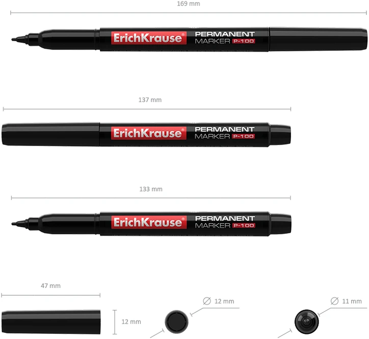 Permanentinis žymeklis P-100, ErichKrause, 1.0 mm, juodos sp.
