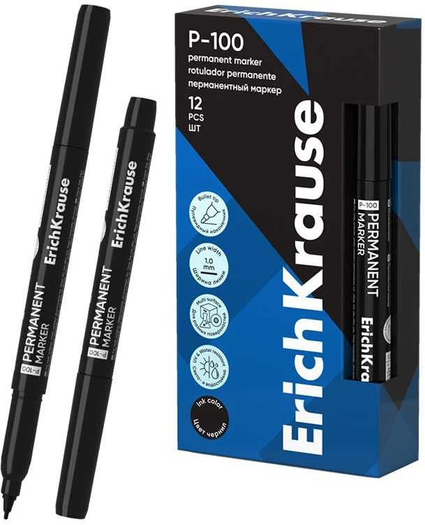 Permanentinis žymeklis P-100, ErichKrause, 1.0 mm, juodos sp.