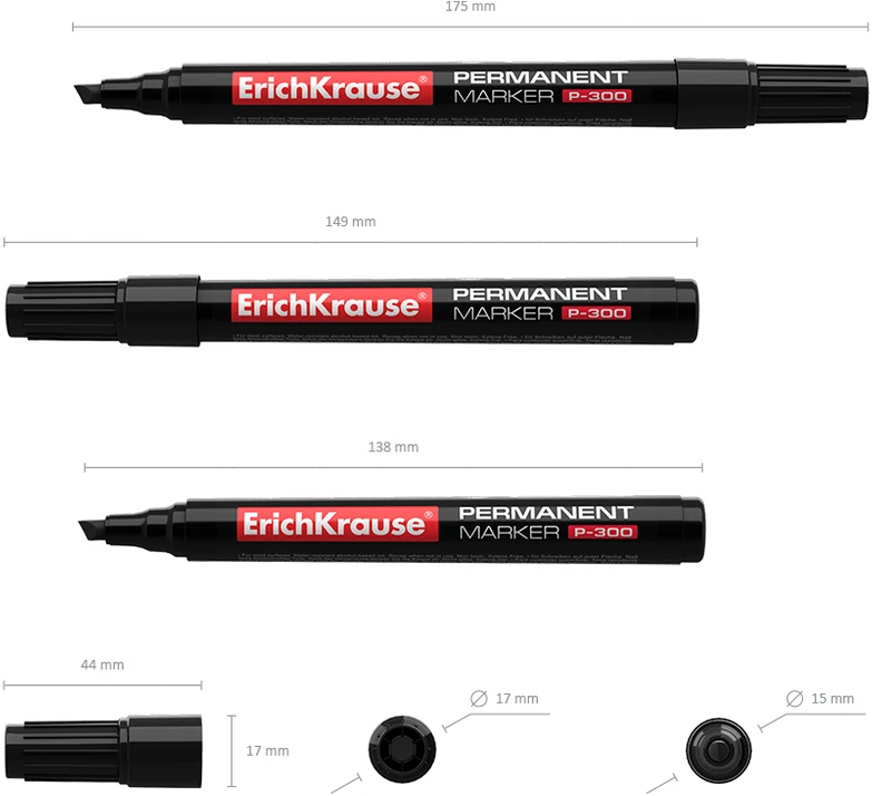 Permanentinis žymeklis P-300, ErichKrause, 0.5-4.5 mm, kirsta galvute, juodos sp.