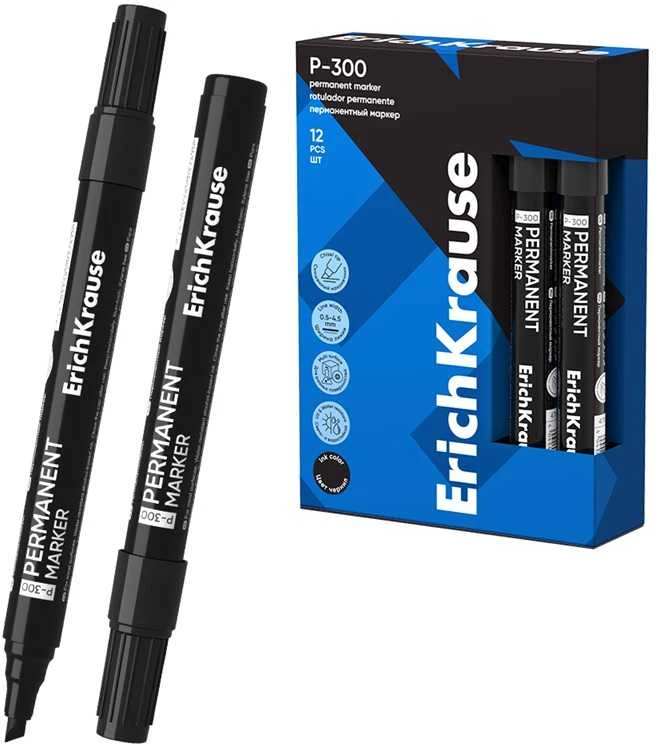 Permanentinis žymeklis P-300, ErichKrause, 0.5-4.5 mm, kirsta galvute, juodos sp.