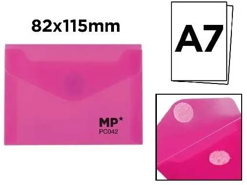 Plastikiniai vokai su lipduku MP, A7, 260mkr, permatomi, įvairių sp., 2 vnt.