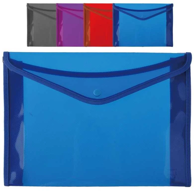Plastikinis apsiūtas vokas su spaustuku MP, A4, 400 mkr, su praplatėjimu, permatomas, 4 sp.