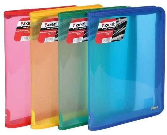Plastikinis dėklas su užtrauktuku AXENT, A4, 550mkr, raudonos sp.