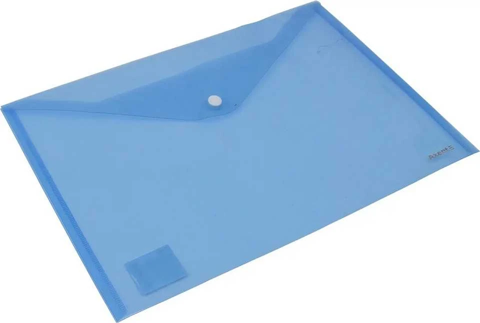 Plastikinis vokas su spaustuku AXENT, A4, 180mkr, permatomas, mėlynos sp.