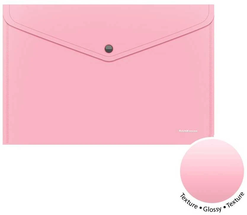 Plastikinis vokas su spaustuku GLOSSY PASTEL, ErichKrause, A4, 180 mkr, nepermatomas, 3 sp.