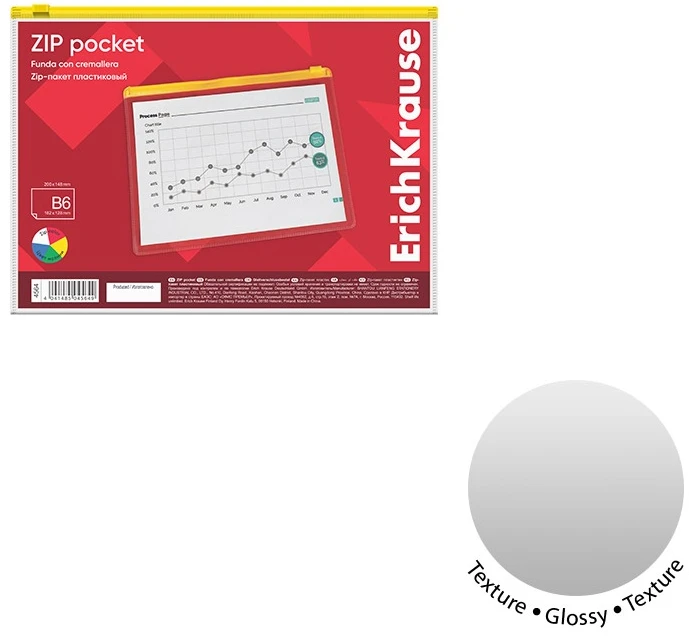 Plastikinis vokas su užtrauktuku ZIP POCKET, ErichKrause, B6, 140 mkr, skaidrus, su spalvotu užtrauktuku