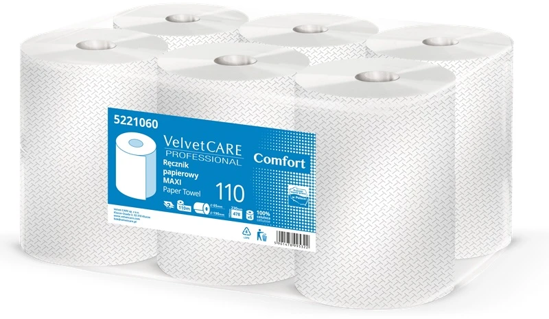 Popieriniai rankšluosčiai VELVET CARE Professional Maxi, rulone, 110 m, 2 sl., celiuliozė
