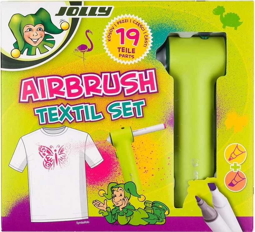 Purškiamų tekstilinių flomasterių rinkinys AIRBRUSH TEXTIL SET, Jolly