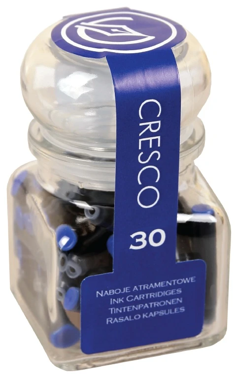 Rašalo kapsulės CRESCO, 30 vnt., trumpos, mėlynos sp.
