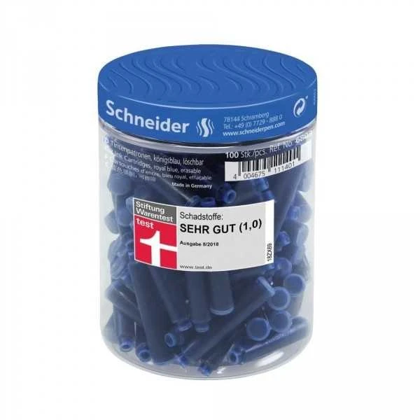 Schneder Rašalo kapsulės, Schneider, 100 vnt., trumpos, mėlynos sp.