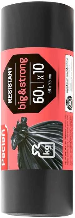 Plasta Šiukšlių maišai PACLAN, 60 litrų, 10 vnt., 30 mkr, LDPE plastikas, juodos sp.