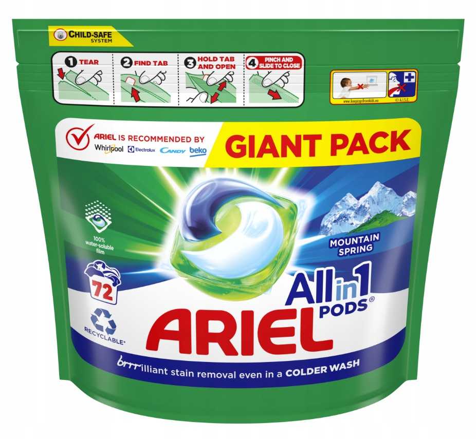 Ariel All-in-1 PODs Mountain Spring Skalbimo Kapsulės, 72 Skalb