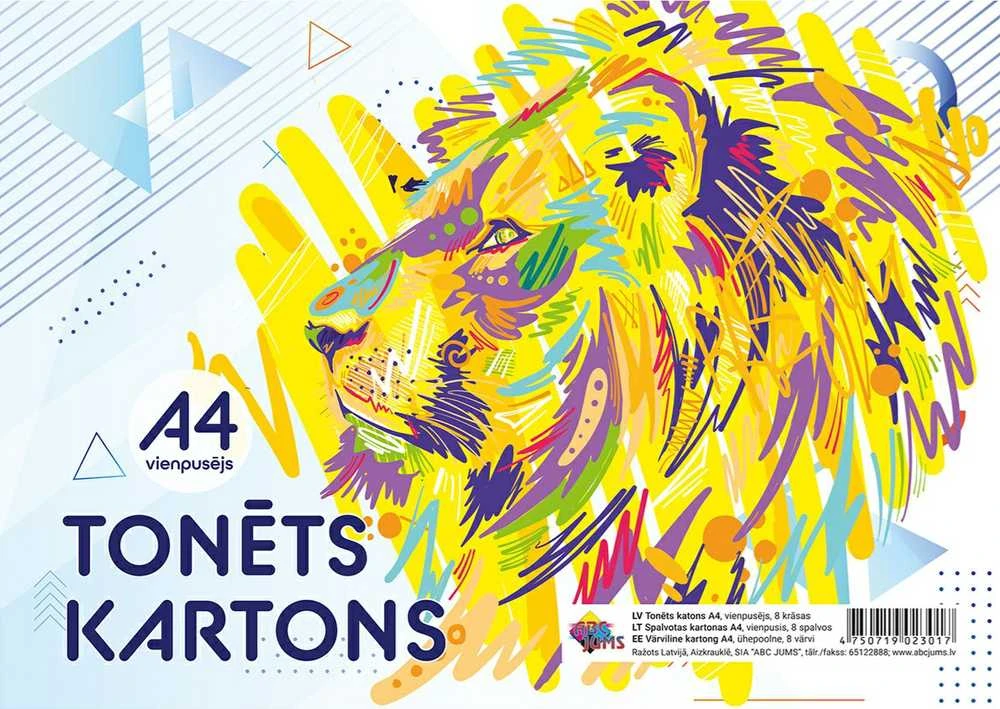 Spalvotas kartonas, A4, 8 sp., vienpusis, 230gsm