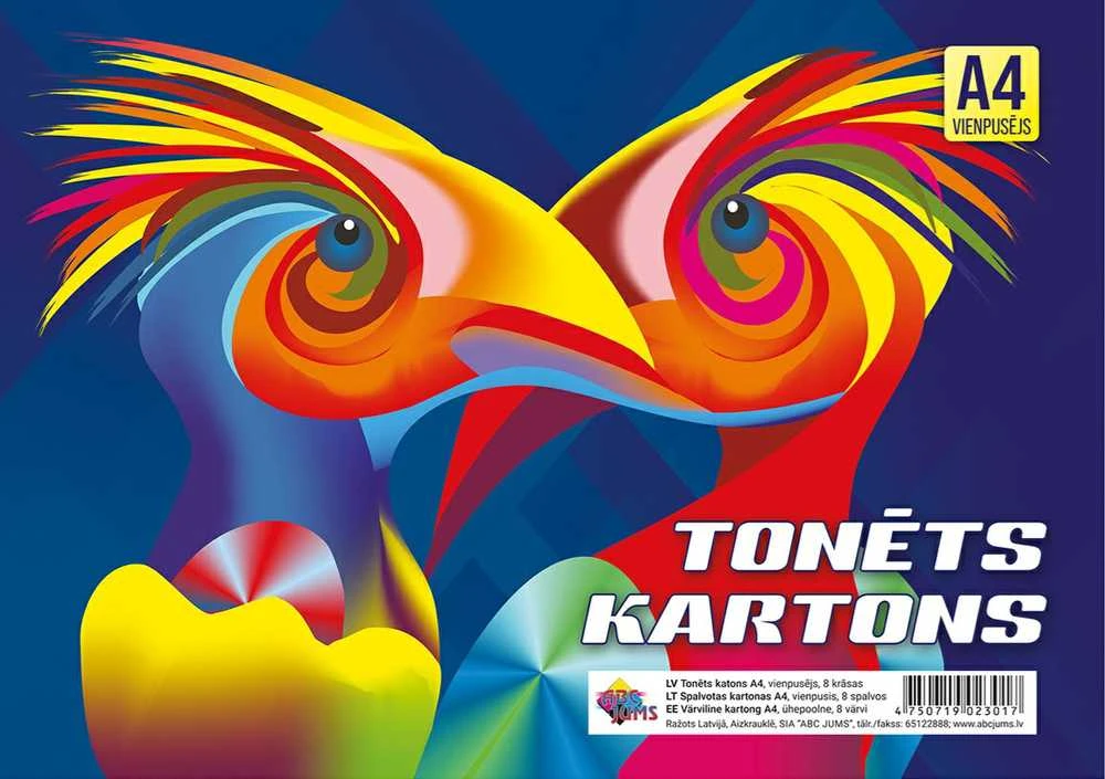 Spalvotas kartonas, A4, 8 sp., vienpusis, 230gsm